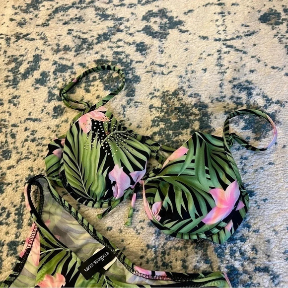 Endless Sun Jungle Print Pink Flower Bikini Medium adjustable straps - Picture 2 of 7